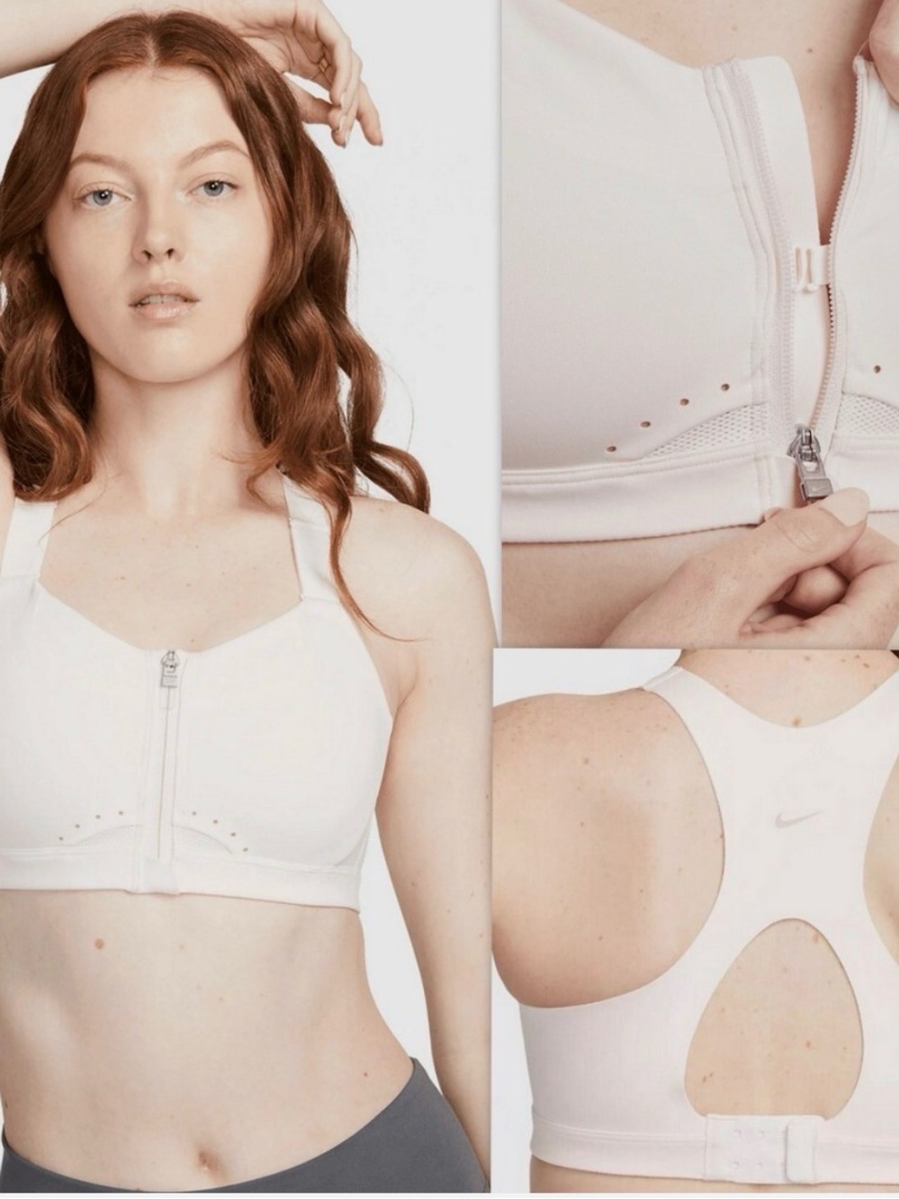Nike White Front-Zip Sports Bra - Women's High Support size M
